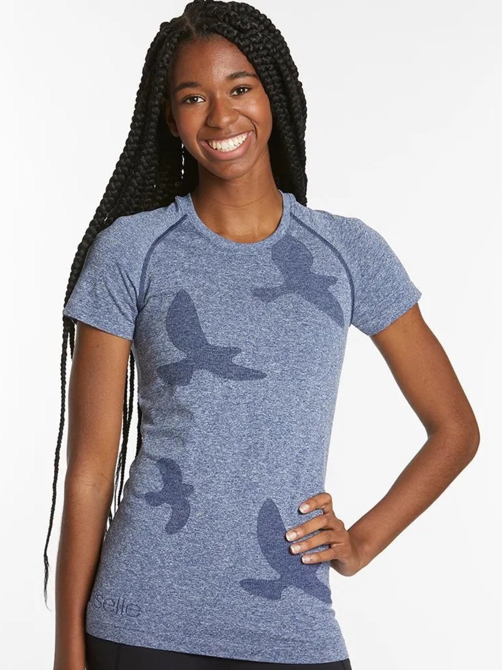 Oiselle Flyte Short Sleeve Running Top XS Blue Bird Jacquard Seamless NWT